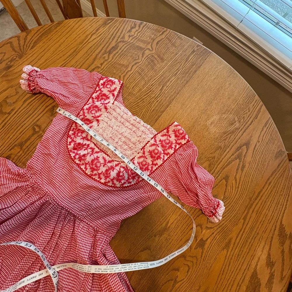 Vintage Nita Smith Red Gingham Embroidered Square Dance Dress Ruffles Lace S - Picture 7 of 10